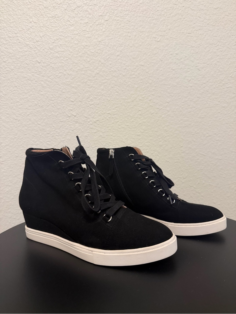 Paolo Black Suede Wedge High-Top Sneakers with White Sole